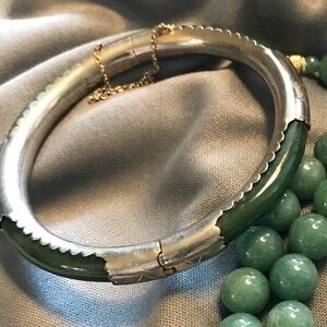 Vintage Jade Hinged Bangle Bracelet